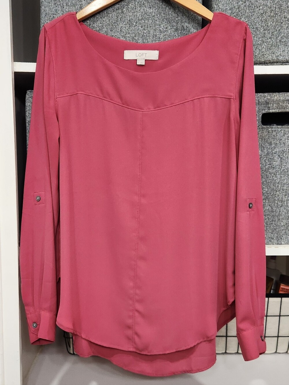 LOFT Rose Mauve Button-Down Style Long Sleeve Blouse